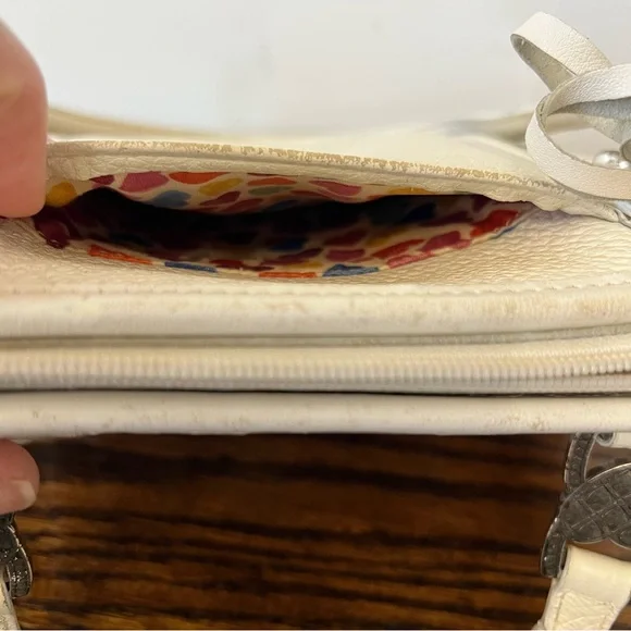 Brighton Fresca White Multicolor Colorful Hearts Leather Shoulder Bag Purse - Picture 9 of 16